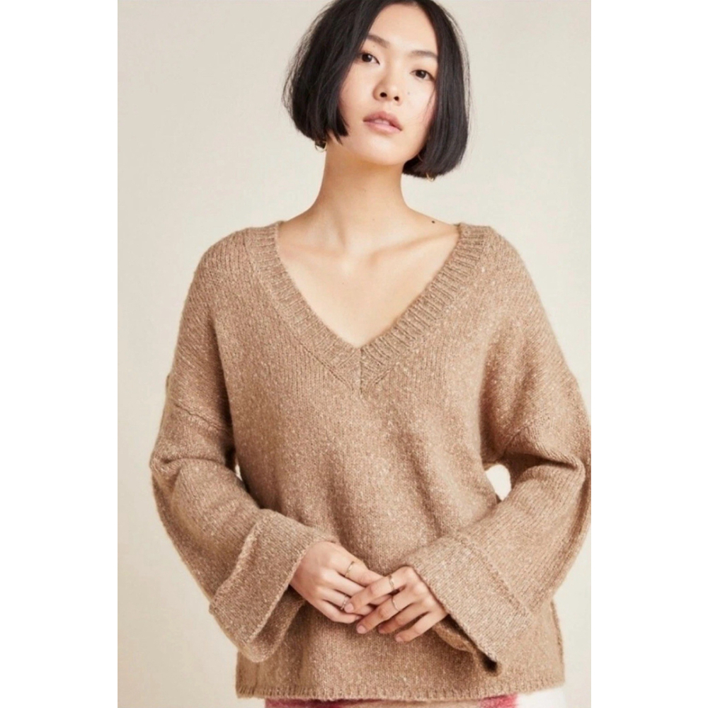 Anthropologie Maggie Bell-Sleeved Sweater in Honey Medium Basic Classic